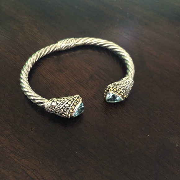NWOT Samuel B. 925 Sterling Silver and 18k Gold Solid Blue Topaz Bangle - Picture 3 of 9